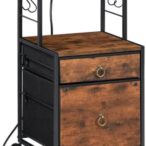 2-Drawer File Cabinet, Filing Cabinet with Charging Station, Office Cabinet with Open Shelf, Filing