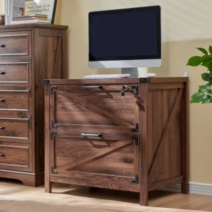 2 Drawer Farmhouse File Cabinet, Lateral Filing Cabinet with Lock for Home Office, Compatible Legal Letter A4 F4 Size