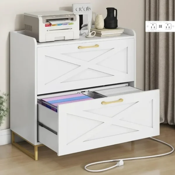 File Cabinet 2 Drawers Lateral File Cabinet with Charging Station for Letter/Legal/A4 Size Hanging Files