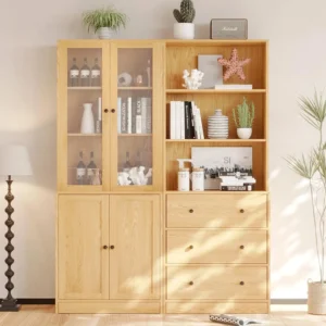Vertical File Cabinet, 3-Tier Modern Bookshelf with 3 Large Drawer, Wood Filing Cabinet with Open Storage Shelf,