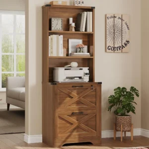 2 Drawer File Cabinet with Lock, Wood Filing Cabinet fits Letter, Legal, A4 Size, Hanging File Folders, Farmhouse File Cabinets