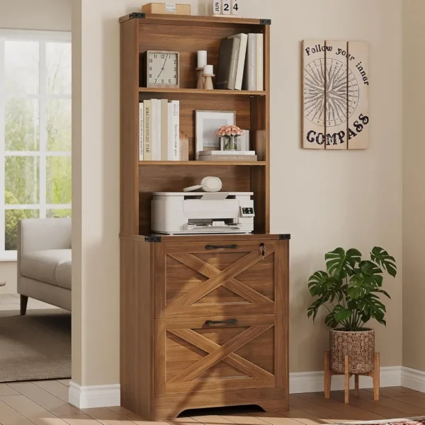 2 Drawer File Cabinet with Lock, Wood Filing Cabinet fits Letter, Legal, A4 Size, Hanging File Folders, Farmhouse File Cabinets