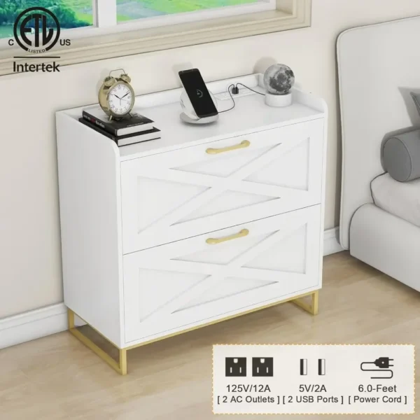 File Cabinet 2 Drawers Lateral File Cabinet with Charging Station for Letter/Legal/A4 Size Hanging Files - Image 4