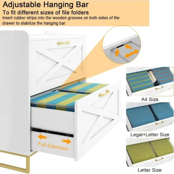 File Cabinet 2 Drawers Lateral File Cabinet with Charging Station for Letter/Legal/A4 Size Hanging Files - Image 6